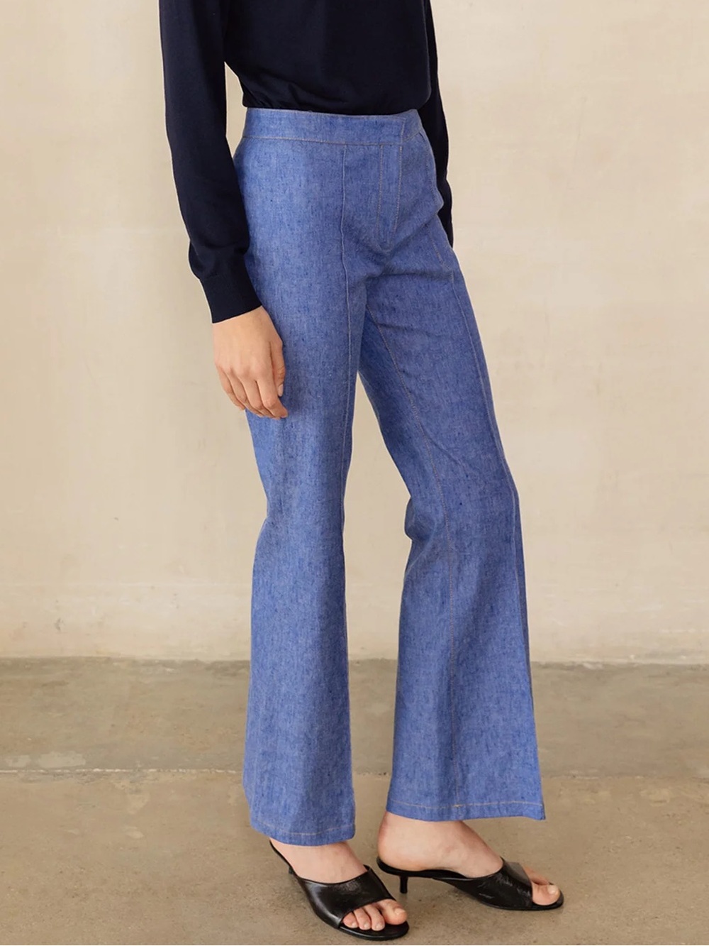 Callas Milano 70s Wide Leg Blue Denim Linen Pants